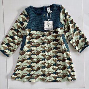 Kate Quinn Knit Dress | Long Sleeve, Cloud Print | Teal & Brown | 3T | NWT